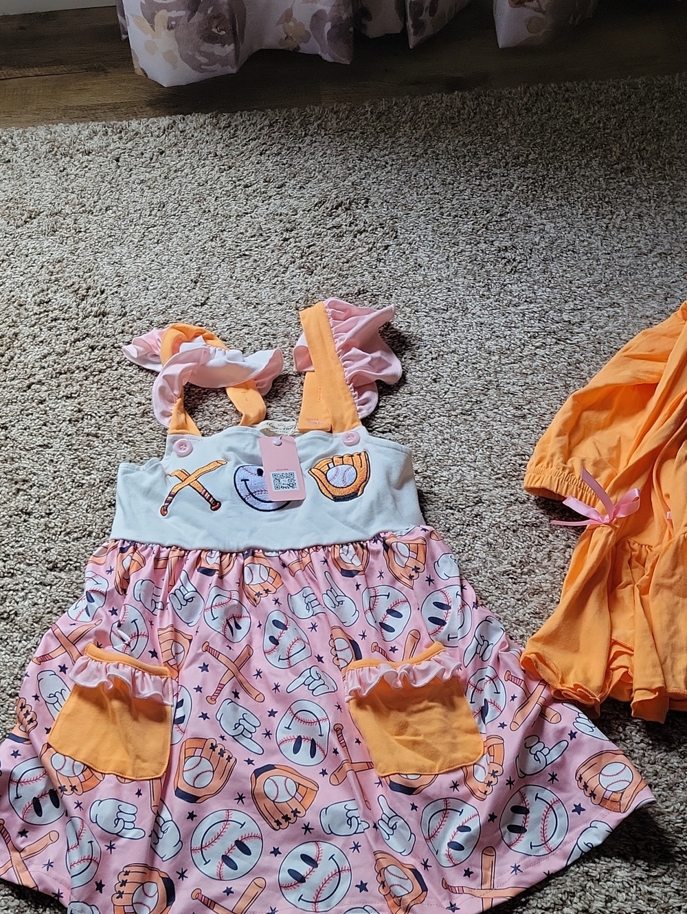 Pink & Orange Baseball Print Outfit with Pockets
